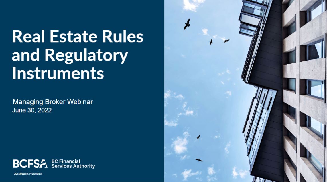 Real Estate Rules & Regulatory Instruments BCFSA
